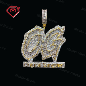 เครื่องประดับเงินสเตอร์ลิงแบบกำหนดเอง,จี้สีทูโทนตัวอักษร Og <span class=keywords><strong>Original</strong></span> <span class=keywords><strong>Gangster</strong></span> จี้ Moissanite ของผู้ชาย - Product Image 1