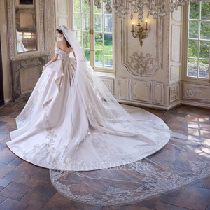 Lsjj144 Elegant Ivory Bridal Ball Gown Sweetheart Beaded Bodice <b>Silver</b> Applique Satin Draped Skirt Wedding <b>Dress</b> Chapel Train - Product Image 6