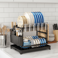 Égouttoir à vaisselle pliable en métal pour le commerce extérieur, double niveau, rangement multifonctionnel, égouttoir de comptoir pour vaisselle et baguettes