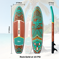 Planche de SUP gonflable en bois turquoise de 11' (33 pouces de large), planche à pagaie tropicale avec pompe et aileron pour les stations balnéaires et la vie insulaire