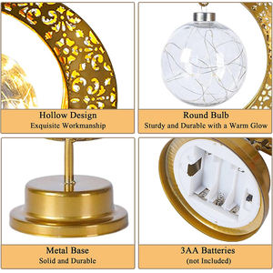 Lampada da Tavolo LED Retrò in Metallo <span class=keywords><strong>con</strong></span> Luna Crescente e Stelle per Decorazioni Casa, Funzionamento a Batteria per Decorazioni Eid Mubarak - Product Image 6