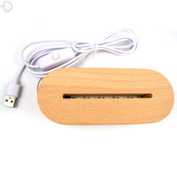Lampe de nuit ovale en acrylique 3D personnalisable, avec base en bois, chargement USB, LED blanc chaud, lampe de table personnalisée, lumière de nuit en bois DIY
