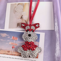 Colgante de Perro Schnauzer con Diamantes de Imitación al por Mayor, Adorno Colgante de Cachorro de Cristal con Correa de Cuero PU, Lindo Adorno para Coche de Mascota, Regalo