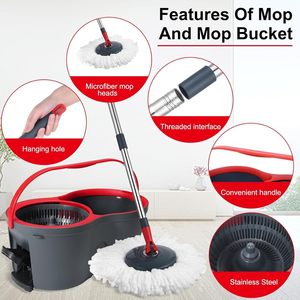 2025 Precio de fábrica Cubo de fregona de microfibra Magic con doble centrifugado y autoescurridor, cabezal de acero inoxidable, reutilizable, función seco y húmedo, 3 piezas - Product Image 4