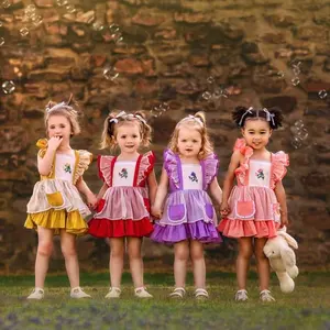 Бесплатная доставка 2024 летнее хлопковое желтое цветочное детское платье с вышивкой розами и белым шифоновым платьем для детей