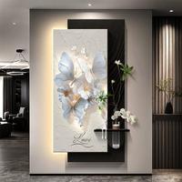 Peinture décorative murale moderne minimaliste avec papillons, plantes et fleurs, cadre en grès, couleurs noir, blanc, gris