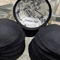 Kippa juive artisanale en lin noir à 4 panneaux avec doublure graphique personnalisée, souvenir personnalisé pour événements religieux