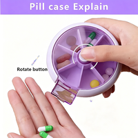 Boîte à pilules rotative à 7 compartiments avec logo personnalisé, organiseur de médicaments hebdomadaire portable, étui de rangement pour comprimés rond et coloré, design à bouton