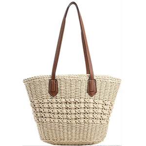 Venta al por mayor de las mujeres Getaway Beach Tote Bag Large <span class=keywords><strong>Camel</strong></span> Woven <span class=keywords><strong>Bandolera</strong></span> Monograma Beige Straw Tote Bag - Product Image 6