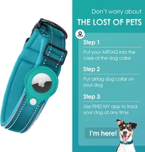 Kerah anjing tugas berat bantalan reflektif untuk Airtag dan kerah pelacak GPS