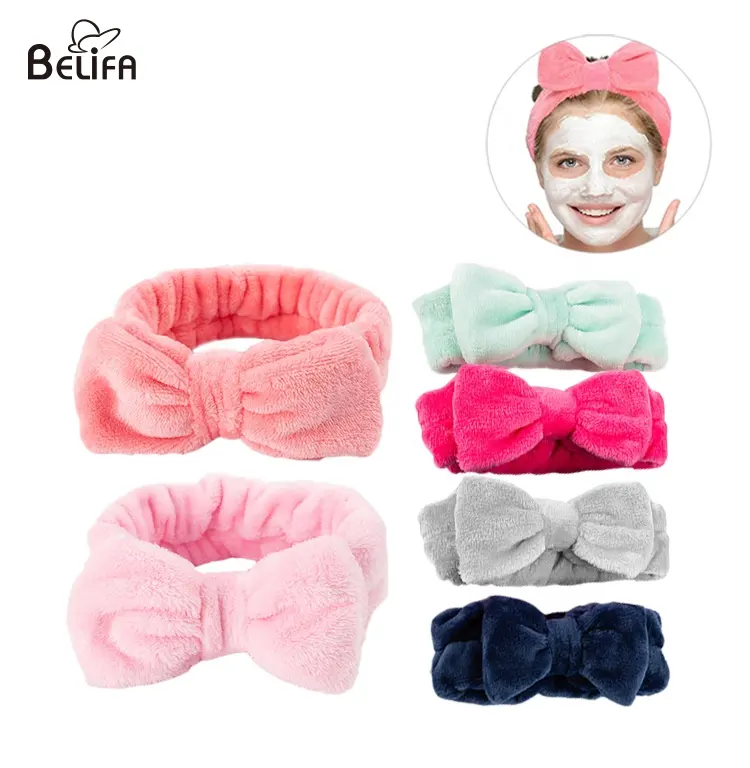 Women coral fleece make up makeup hairband face wash head band cosmetic bow facial spa headband