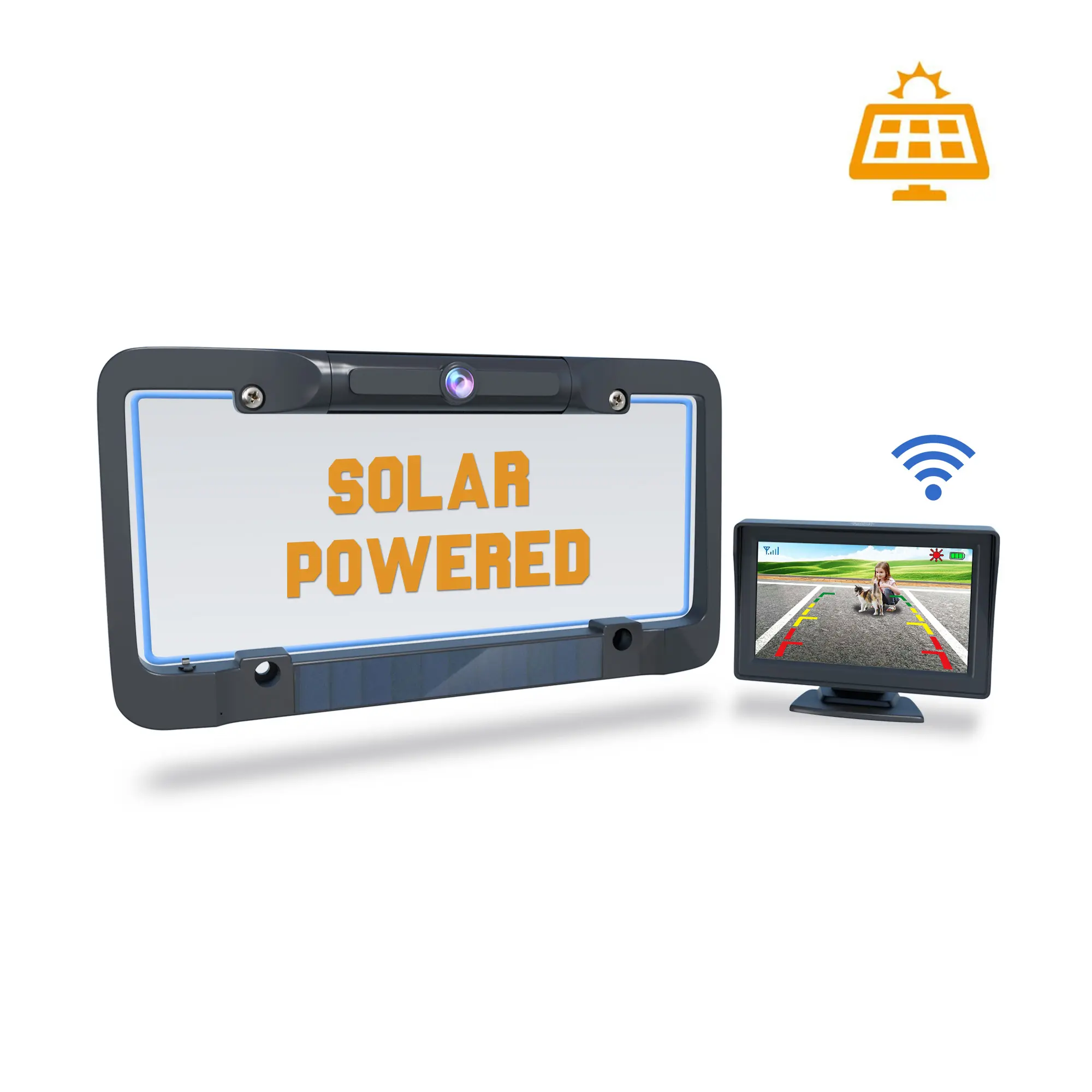 Totally Wireless Digital Solar power Rear view System built-in rechargeable battery operated camera backup