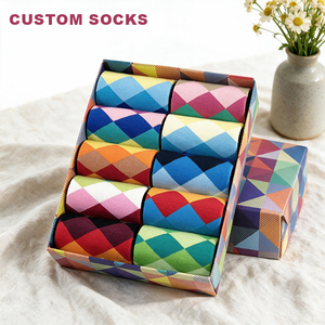 Chaussettes pour hommes en coton respirant, <span class=keywords><strong>fantaisie</strong></span>, colorées, à motif Argyle, pour affaires, en gros, personnalisées, avec boîte cadeau - Product Image 1