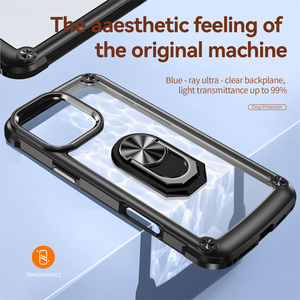 Custodia Ibrida Antiurto Rinforzata con Anello di Supporto per <span class=keywords><strong>iPhone</strong></span> 16 15 14 13 12 11 Pro Max XS + 17e 16e, con Cornice Morbida in TPU e <span class=keywords><strong>Cover</strong></span> Trasparente - Product Image 3