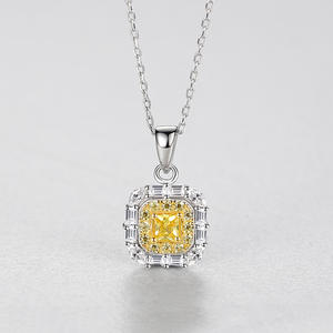 Collar personalizable de plata de ley S925 con circonita cuadrada amarilla, un regalo romántico para mujeres, joyería personalizada - Product Image 3