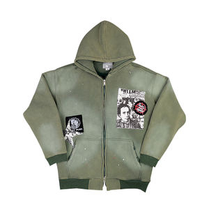 Streetlux Sudadera con Capucha Bordada con Diamantes de Imitación Personalizados Heavyweight 500GSM Acid Wash Diseño Desgastado con Cremallera para Hombres de Gran Tamaño - Product Image 1