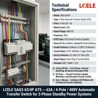 Commutateur de transfert automatique (ATS) double alimentation LCELE 63A-125A 2P 220V Classe CB Système solaire Capacité de coupure 10kA Industriel IP54