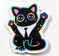 Pack d'autocollants adhésifs holographiques en vinyle PVC personnalisés avec logo de dessin animé, découpés à la forme, à gratter, pour la fabrication de bougies
