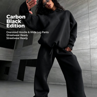 Ensemble décontracté sportif pour femme : sweat à capuche uni et pantalon de survêtement ample longueur genou en molleton écologique