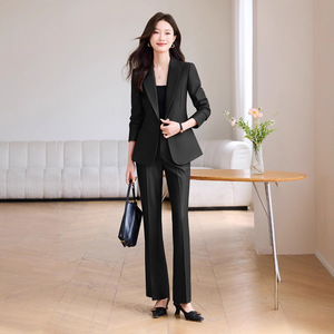 Pink Women's Suit Set Solid Color Anti-Wrinkle Polyester Work Uniform Casual Suit - Product Image 3