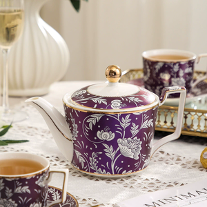 ชุดน้ำชาและกาแฟเซรามิกโบนไชน่า 15 ชิ้น ลายดอกไม้ยุโรปสีม่วงขายดีที่สุด - Product Image 2