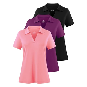 Chemise polo à manches longues pour femme, col en V, coupe ajustée, haut de travail, décontracté chic, tenue d'automne 2025 - Product Image 1