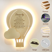 Lampe murale LED en forme de montgolfière pour chambre à coucher, lumière de nuit USB, décoration d'intérieur, lampe en bois pour enfants