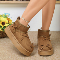 Bottes de neige à plateforme pour femmes, décor à nœuds, en faux daim, semelle épaisse, doublure moelleuse, bottines chaudes à enfiler, 3 couleurs