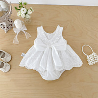 Barboteuse d'été fine en coton pour bébés, combinaison à dentelle, robe de cérémonie style princesse pour bébés filles, idéale pour le premier mois et les 100 jours