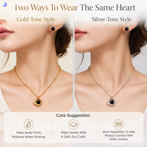 Conjunto de collar y pendientes de cuentas negras con forma de corazón hueco para mujer, de alta calidad, estilo retro, ligero, de acero de titanio en tono plateado - Product Image 6