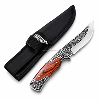 Couteau portable pliable en acier inoxydable haute dureté avec manche en bois, lame droite de 9 cm, pour la survie en milieu sauvage et la chasse en extérieur - Importé