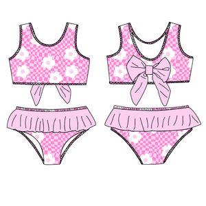 Nouvelle Collection 2026 : Ensemble <span class=keywords><strong>Bikini</strong></span> Fille Été Deux Pièces Personnalisé – Débardeur Dos Nu Extensible Motif Floral en Spandex/Polyester – Tenue de Plage - Product Image 1