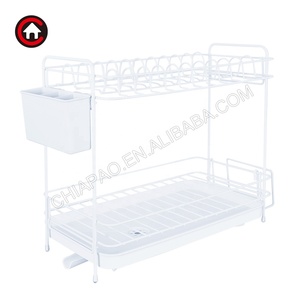 Escurridor de vajilla de alambre de Metal para cocina, estante de secado de 2 niveles y soporte para cuencos con bandeja de plástico - Product Image 3