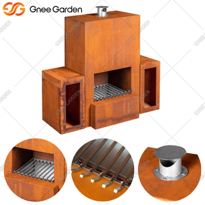 Table de foyer extérieur rustique en acier Corten, compatible granulés de bois et bois de chauffage, avec barbecue, écologique, design autoportant - Product Image 2