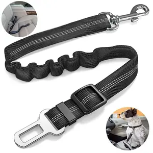 Durable Adjustable Reflective Elastic Nylon Puppy Dog Lead Rope Leash Seat Belt For Travel Car Safety