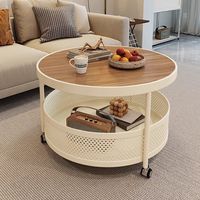 Mesa de Centro para Sala de Estar con Efecto Mármol, Ligera y Ligeramente Lujosa, con Estructura de Hierro y Estante de Almacenamiento; Mesa Compacta con Ruedas