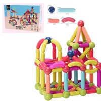Batang Mainan Bola Magnetik Pintar 64 Buah, Mainan Pendidikan Magnetik untuk Anak-anak, Blok Bangunan Perakitan 3D, Bola Magnetik dan Tongkat