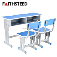 Ensemble bureau et chaise double gris pour étudiants, table d'étude réglable en hauteur avec siège et dossier ergonomiques