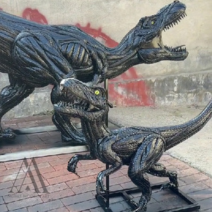Statue de dinosaure en pneu recyclé grandeur nature personnalisée pour la décoration de parc à thème, sculpture de T-Rex et de raptor - Product Image 2
