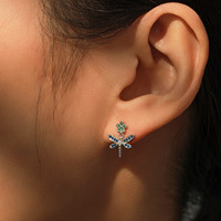 Kunden spezifische S925 Sterling Silber einfache Blume Libelle Zirkon Ohrringe European American Fashion für Jubiläum & Geschenk