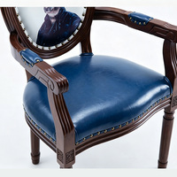 Chaise de salle à manger vintage américaine en bois massif, chaise d'appoint rembourrée à dossier ovale avec imprimé tête de cerf et finition vieillie