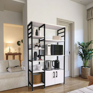 Open-Style Wooden Storage Shelf <strong>Unit</strong> Rustic Bookcase Display Stand Small <strong>Cupboard</strong> Metal Frame for Living Room Office Kitchen - Product Image 1