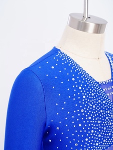 Girls V Neck Rhinestone Crop Top Mesh Long Sleeve Sparkle Dance Gymnastics Tops Kids Practice Wear Shiny Performance Custom - Product Image 4