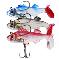 Leurre souple 8g/6cm 15g/8cm avec tête plombée, hameçon triple et queue en T pour la pêche au bar et en mer