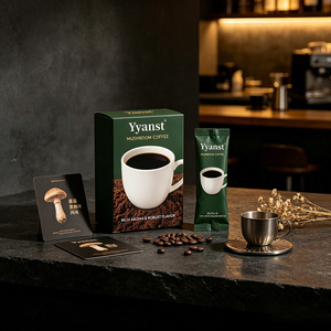 Extracto Natural de Plantas de Champiñones, Café Negro, 20 Sobres, Caja de Papel Verde Oscuro, Bebida de Café en Polvo 100% Arábica Crudo - Product Image 2