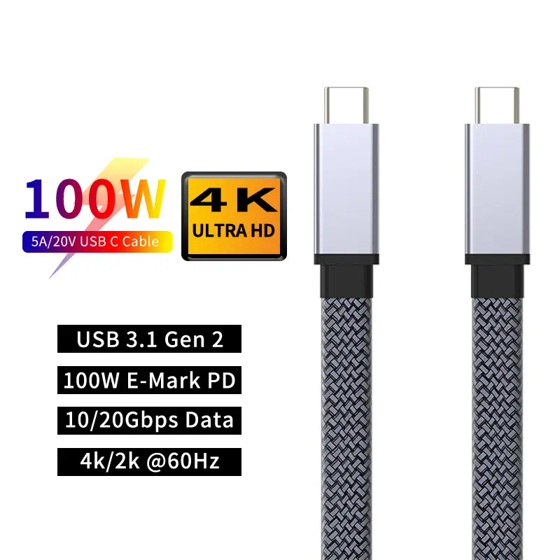 Data road Großhandel Custom Flat Braid Nylon100W 3,5 MM Typ C USB C zu USB C Ladekabel