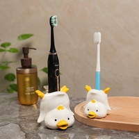 Porte-brosse à dents créatif en forme de canard mignon, design rustique, sans perçage, décoration de salle de bain, support de brosse à dents en céramique de dessin animé