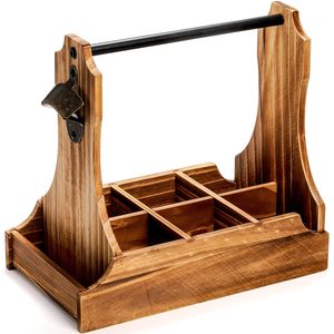 Wooden Beverage Storage Box With Handle Rectangle Picnic Carrying Case For <b>Beer</b> Wine Bottle Opener And Can Collector - Product Image 5