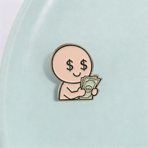 Pin de solapa de metal esmaltado personalizado <span class=keywords><strong>con</strong></span> figura de caricatura, diseño de signos de dólar y ojos, para contar dinero, regalo de joyería creativo - Product Image 3