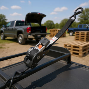 Sangle à cliquet rétractable 1 x 10 pieds avec crochet en S, résistance à la rupture de 1200 lb, en polyester, pour remorque, toit de voiture, déménagement - Product Image 2